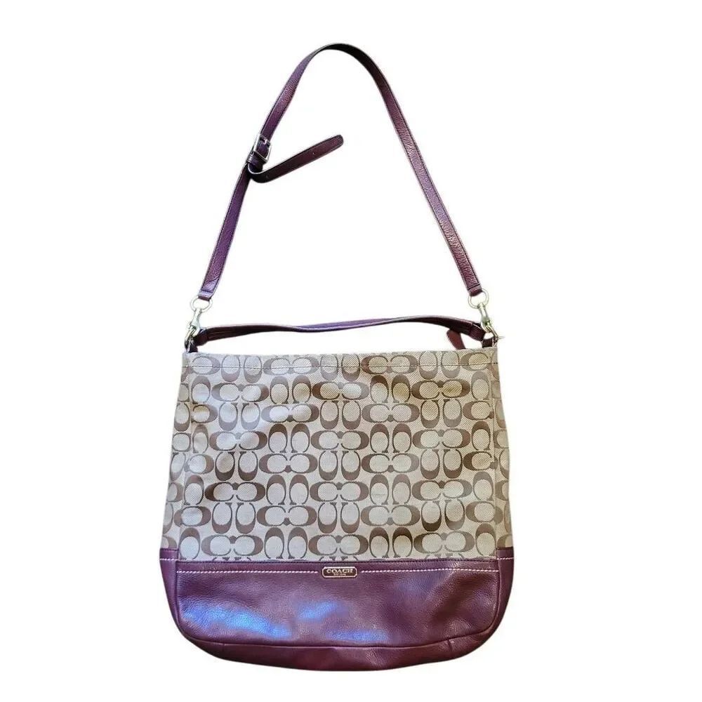 Vintage Coach Park Signature Hobo Bag Khaki Plum Logo Shoulder F23279